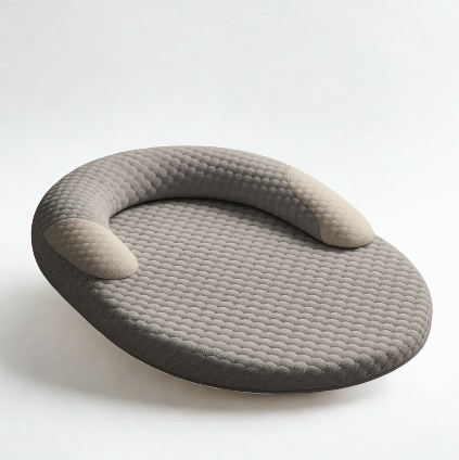 Gray textured circular pillow on a white background